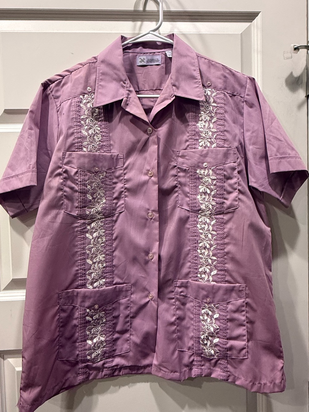 Haband Lavender Short Sleeve Embroidered Button-Down Shirt